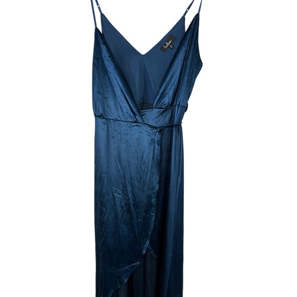 Lulus Dresses & Skirts - Lulus Blue Satin Wrap Midi Dress NWT Size M